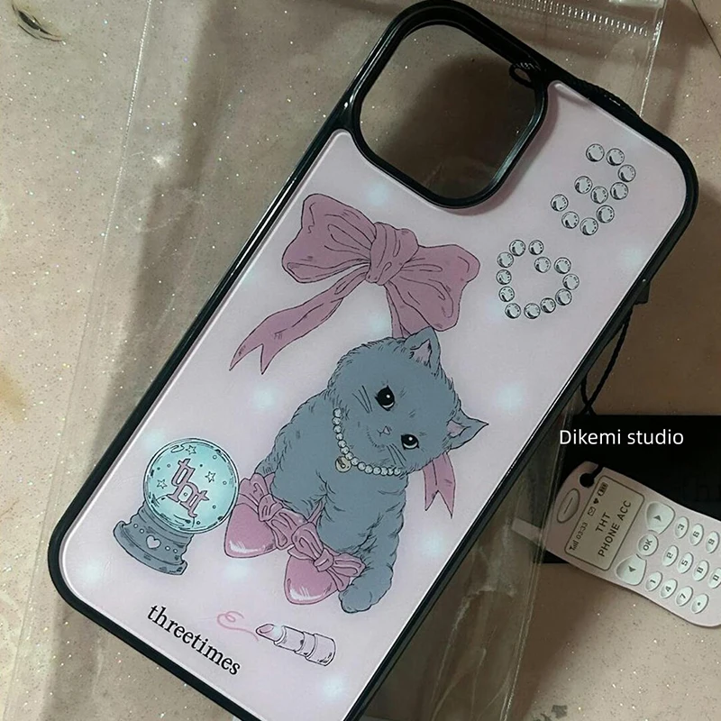 Korean Pink Bowknot High Heels Cat Phone Case For iPhone 17 Air 16 Pro Max 15 14 Plus 13 12 11 Shockproof Silicone Back Cover view 5