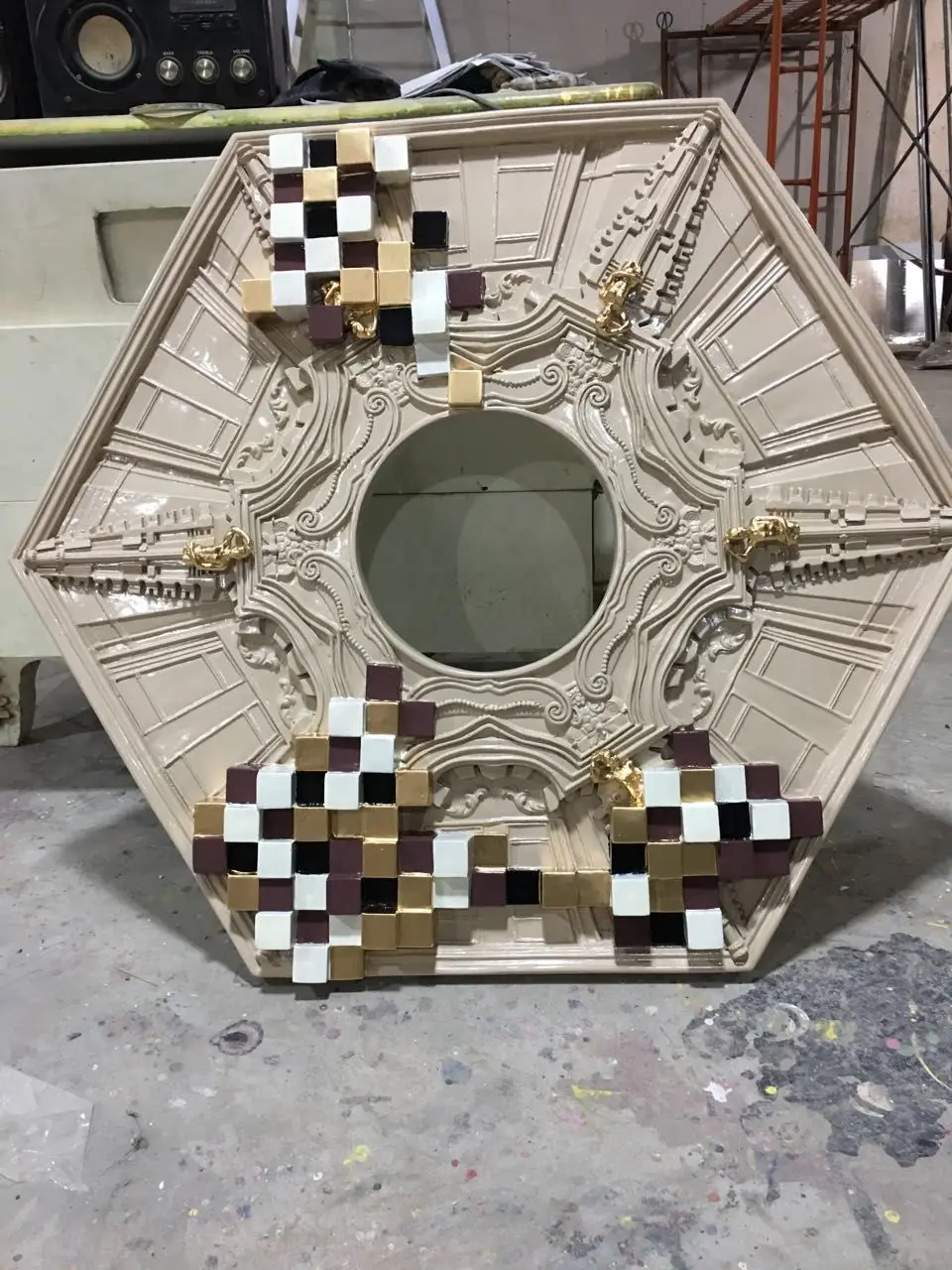 Creative home decoration wall decoration porch decoration hexagonal mirror