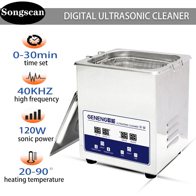 2L Ultrasonic Bath 120W/60W Digital Timer Ultrasonic Cleaner Bath Sonicator Jewelry Coins Manicure Tools Degas