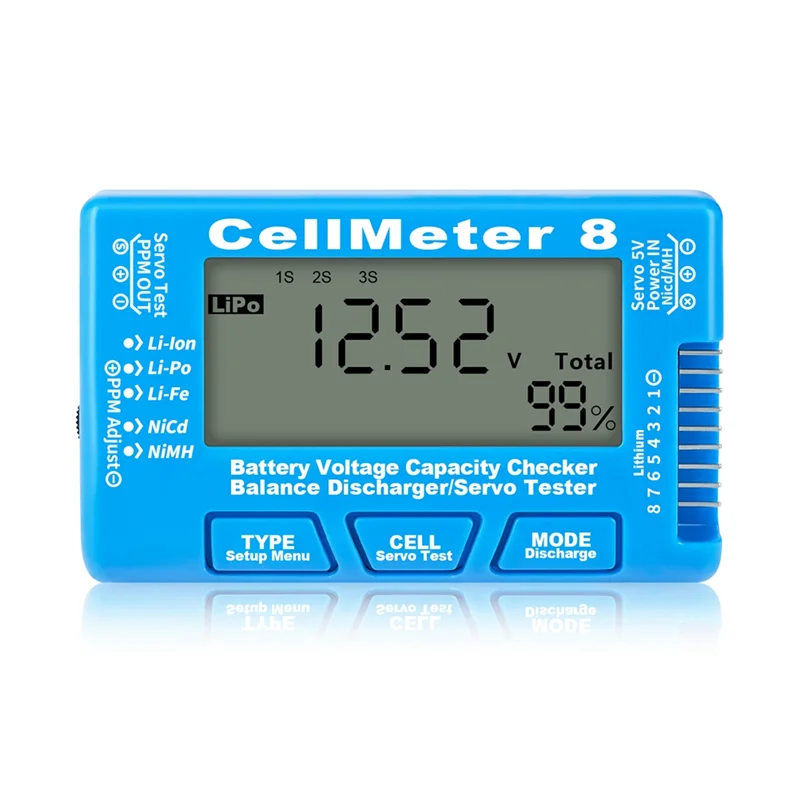 RC Cellmeter 8 Digital Battery Capacity Checker Controller Tester Voltage Tester for Li-Ion NiMH Nicd Cell Meter Blue