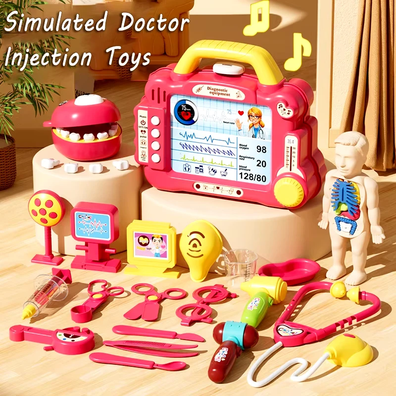 Kids Pretend Play Dental Play Educational Toy Gift Doctor Toy Set Simulation Nurse Injection Stethoscope Sound Light Medical Kit