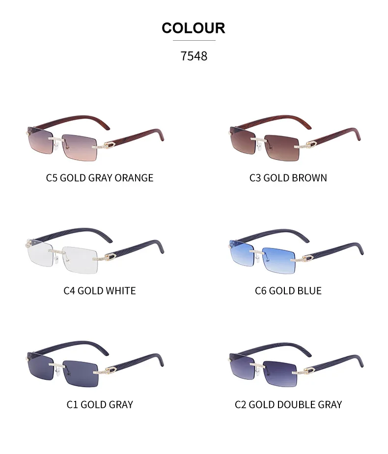Y2K Rechteckige Randlose Sonnenbrille für Herren Vintage Sonnenbrillen für Männer 2026 Luxus Strass Brillen Punk Mode Rahmenlose Shades – Detail 9