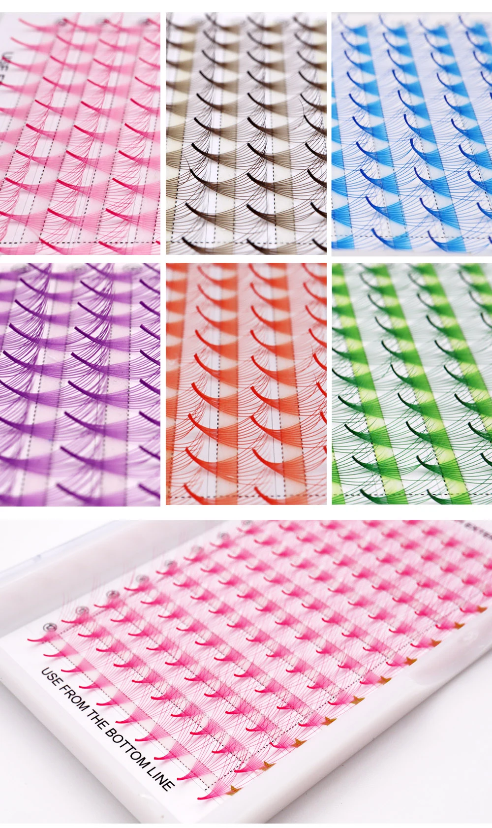 6D 10D 0,07 Mehrere Farben erhältlich Farbige vorgefertigte Volumen-Wimpernverlängerungen Wimpern-Fächer mit spitzer Basis – Detail 7