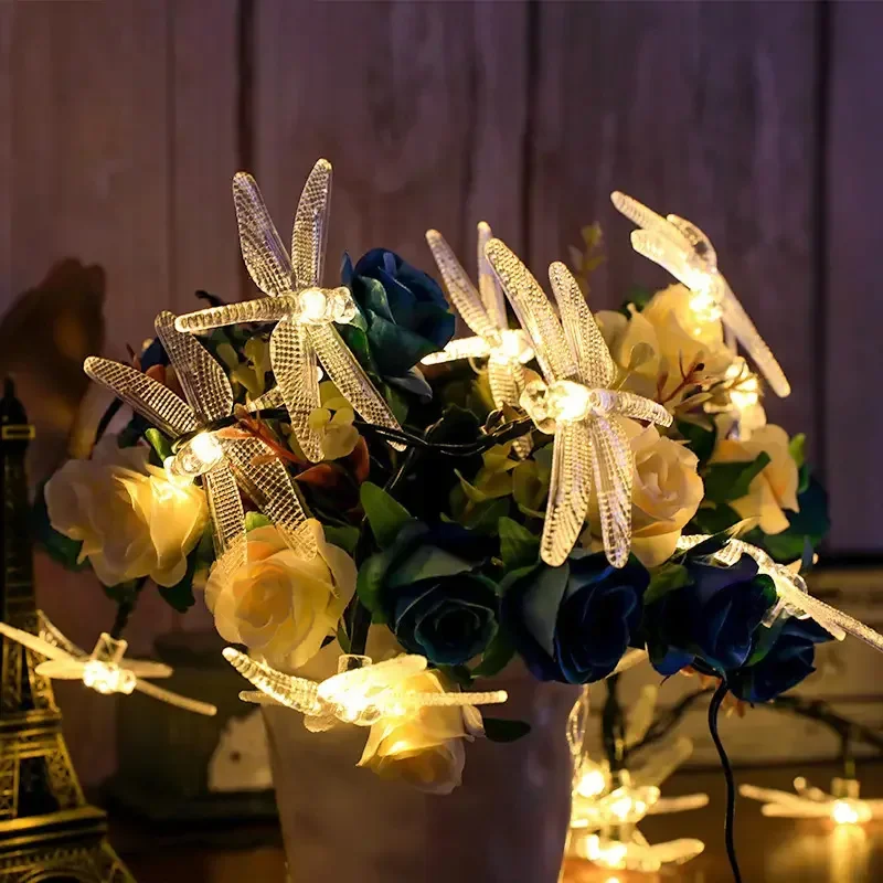 LEDソーラーストリングライト妖精トンボランプ、庭/庭/芝生/屋外パーティー/フェスティバルの装飾用の防水風景ライト