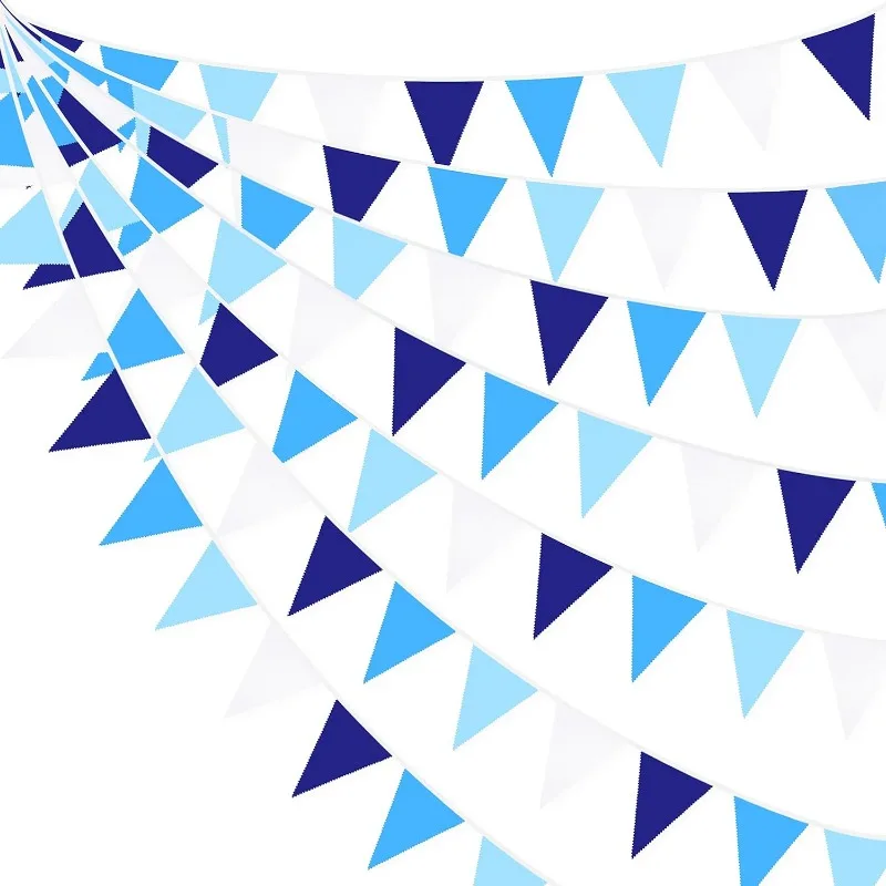 32Ft Royal Blue Party Decorations Cotton Triangle Flag Pennant  Fabric Garland Nautical Pirate Under The Sea Party Bunting Decor