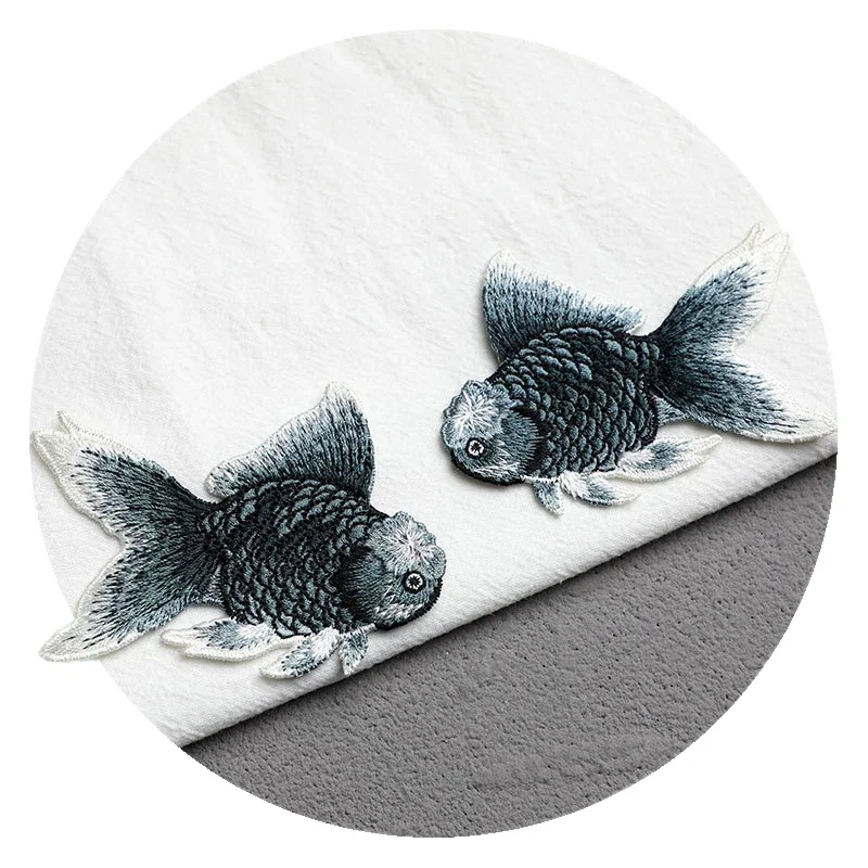 Sewing Goldfish Chinese Style Embroidered Fabric Patch Diy Decoration Appliques for Clothing T-shirt Dress Bag Shoes