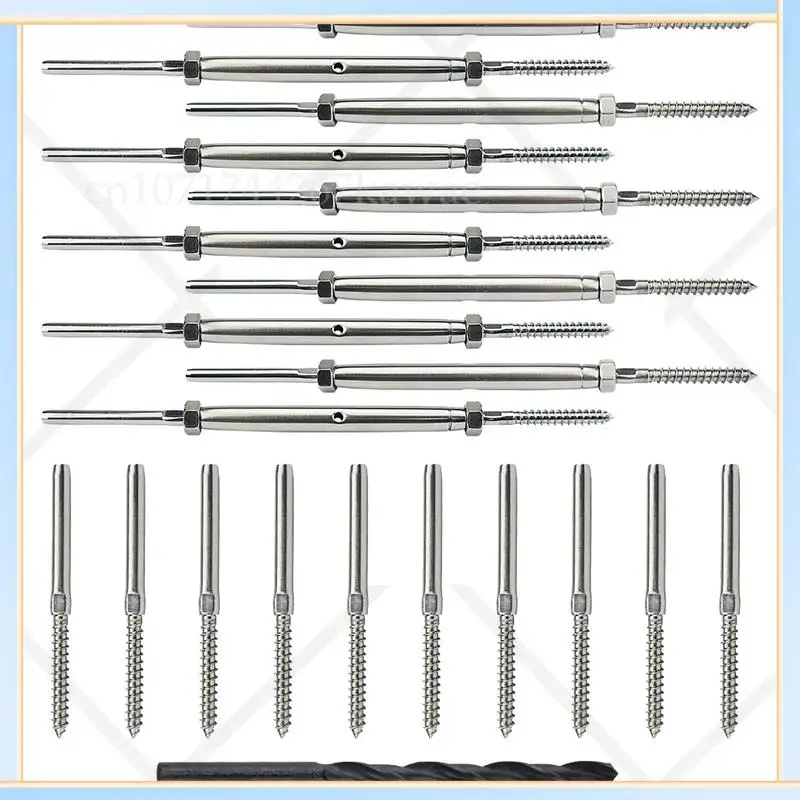 

-A16I 10 Pairs Lag Screw Swage Turnbuckle Tensioner And Lag Screw Stud Fitting For 1/8Inch Cable Deck Railing Kit