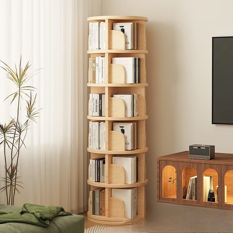 

All solid wood rotating bookshelf floor-to-ceiling cabinet household living room wall storage simple storage student cabinet chi