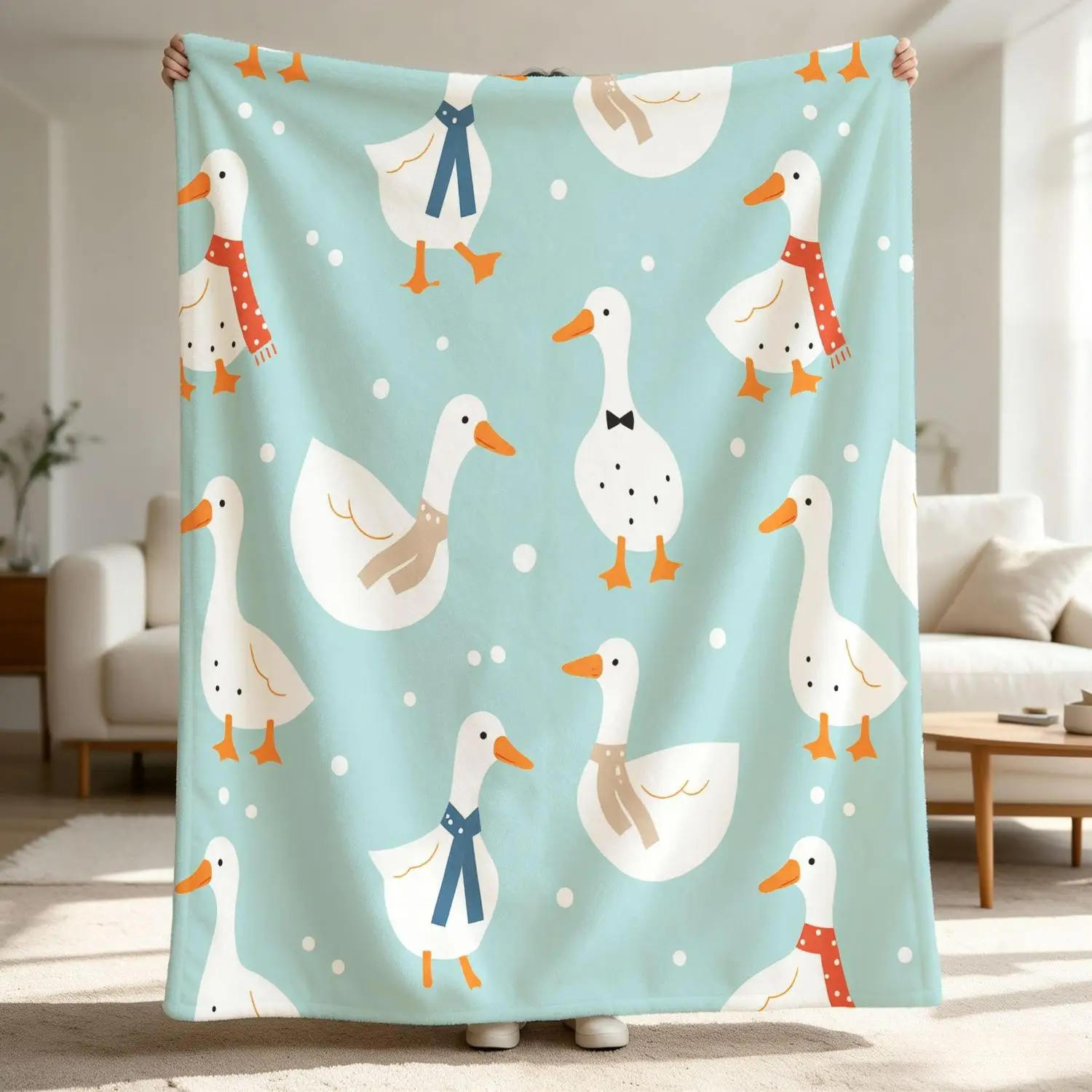 [Flannel Blanket] Goose down Scarf Blanket, Soft Flannel Blanket, Suitable for Sofa and Bedroom Decoration, a Comfortable Gift for Those Who Love Geese