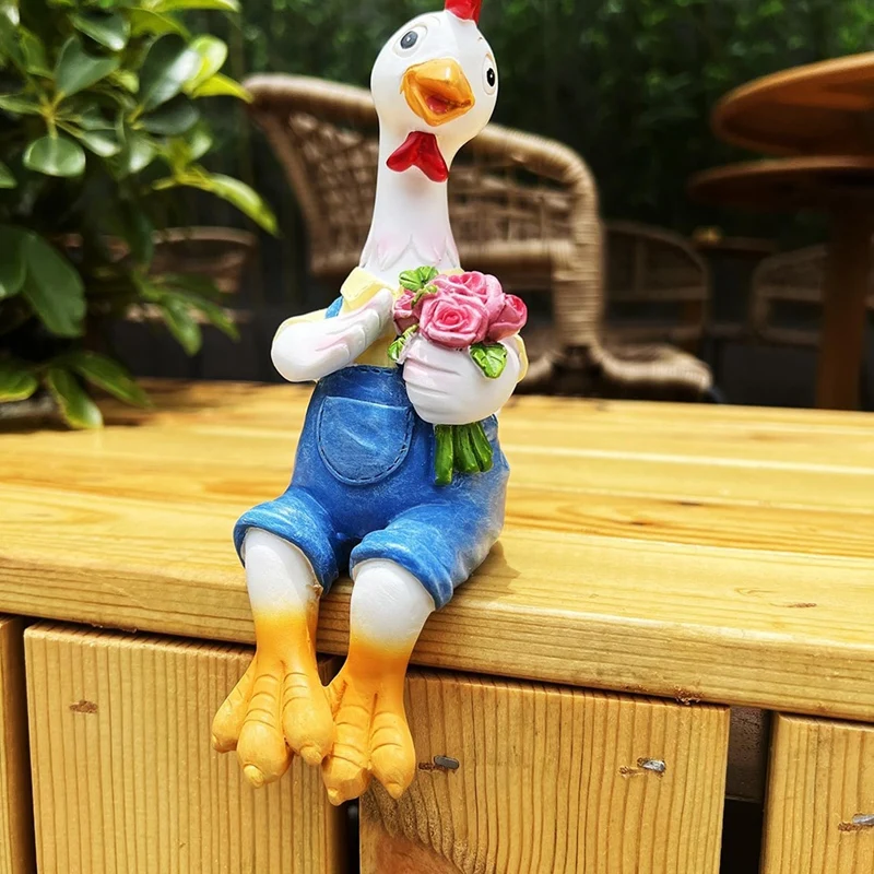 Couple Duck Garden Statues Cartoon Resin Cute Sitting Chicken Sculpture Goose Lovers Figurine Gift Decoration For Home