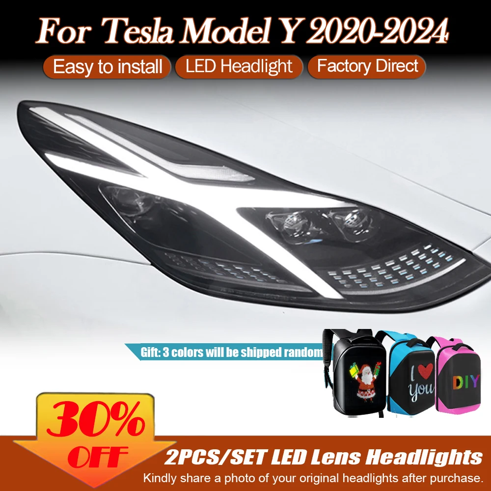 LED Headlights For TESLA Model 3 Model Y Headlamp Assembly 2020-2024 Daytime Running Lights And Turn Signal，Universal Fitment