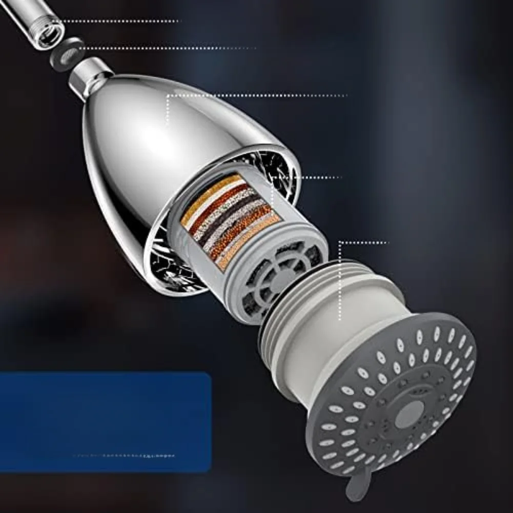 Removable Filter Cartridge Showerhead Offering Multi-Stage Water Purification Multiple Spray Modes Including Rainfall and Mist