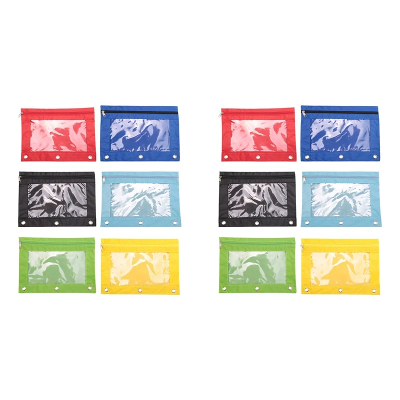 

12 Pack Colorful 3 Ring Zipper Pencil Pouch Fabric Pencil Case Sturdy AU Durable Binder Pouch With Clear Window Suitable