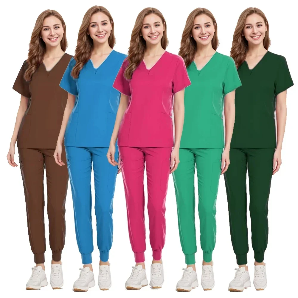 Műtősruha Egyöntetű Angol kosztüm Rövid távú Ingujj v-neck tops+jogger nadrágot állítsa Ápolás Egyöntetű Nők multicolor Dédelget OrvosÄrztin doktornő Tisz Medikus workwear