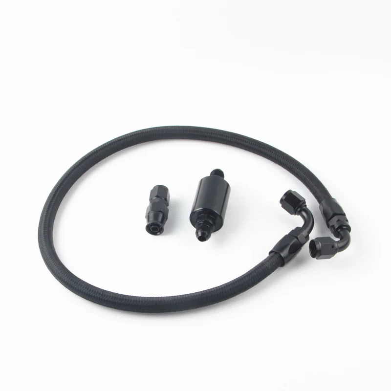 BLACK Tucked Fuel line fittings Kit - Inline Filter For Honda Civic Integra B/D Series AN6 Filter EG EK DC2 CRX EF