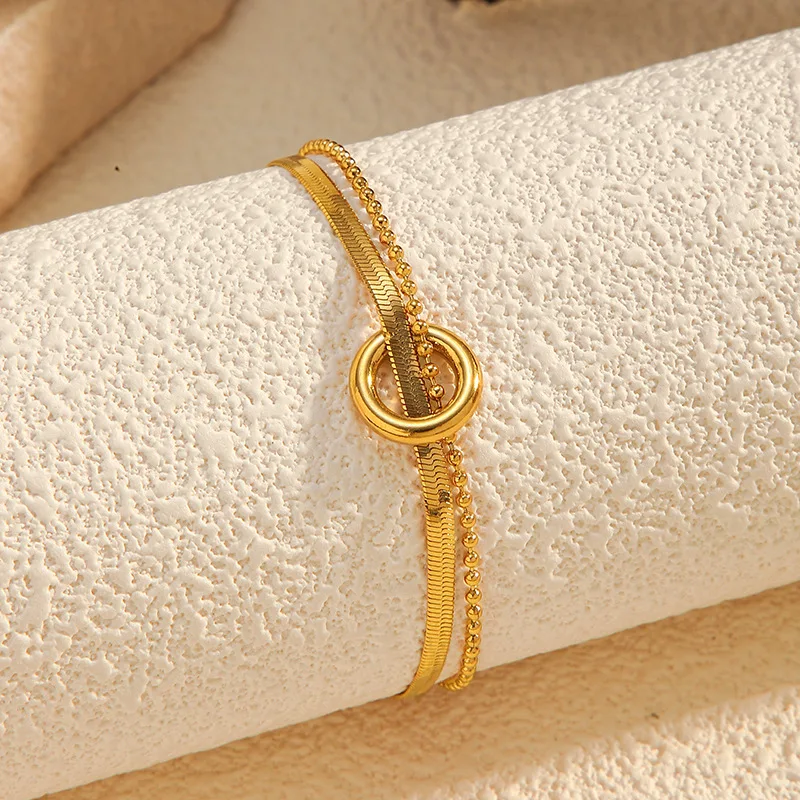 New Fade-Resistant Stackable Double-Layer Bracelet - Vintage Light Luxury Minimalist Versatile Bangle, Elegant Jewelry for Women