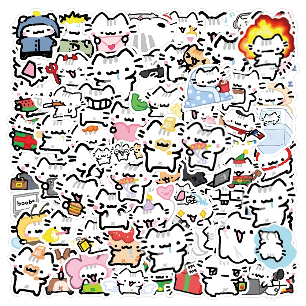 10/30/90pcs Cute Funny Line Little Cat Stickers Funny Creative Decals Decoration Helmet Fridge Phone Suitcase Graffiti Sticker