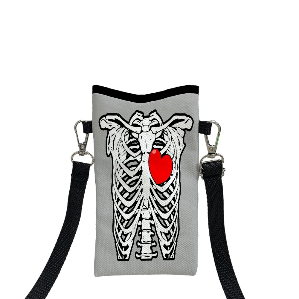 

Bones and Heart Shoulder Bag High QualityPhone Bag with Adjustable Strap,Casual Style Women's Wallet Accessory Bag 7.16