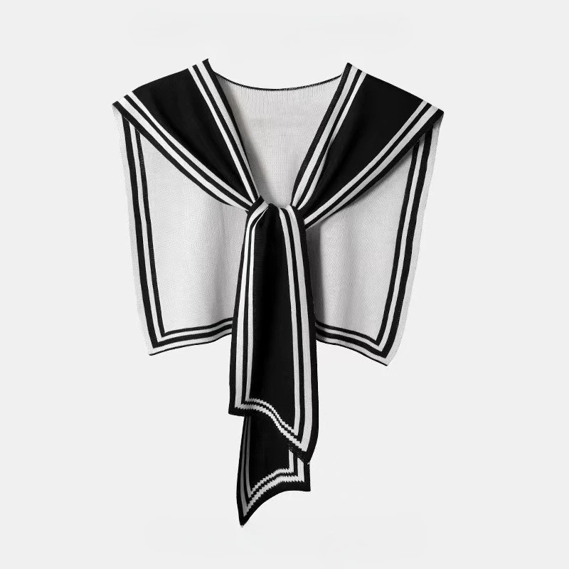 

Двусторонняя вязаная полосатая шаль в темно-синем стиле для женщин, новая верхняя одежда для летних помещений с кондиционером, накидка на плечо для шеи