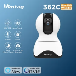 Telecamera WIFI VIMTAG 2,5K 360 °   Telecamera di sorveglianza IP per interni Visione notturna IR Telecamera di sicurezza con tracciamento automatico audio bidirezionale PTZ per bambini domestici