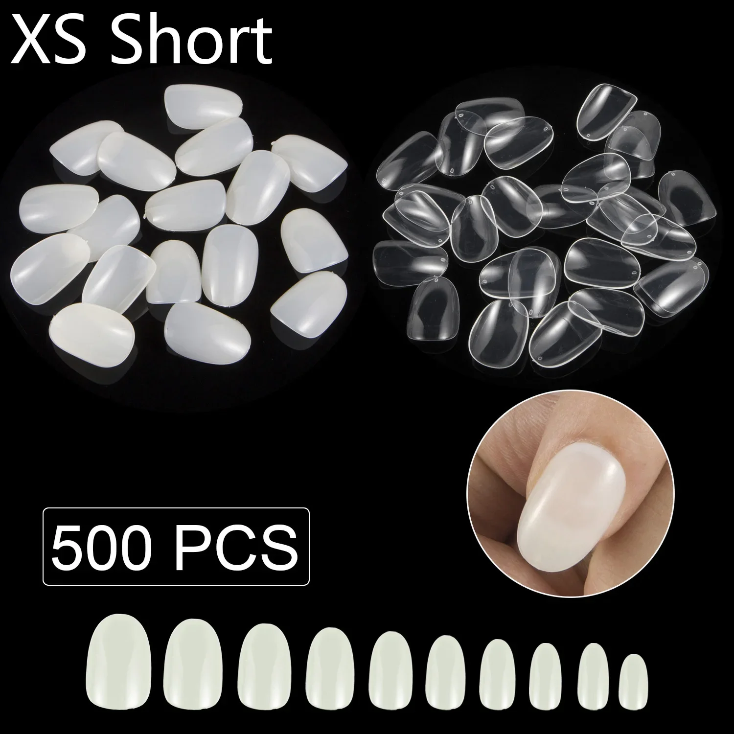 

XS Round Short Full Cover False Nail Tips 500 Pieces/Pack 10 Sizes 50pcs for Each Size Press on Fake Nail Refill Pack