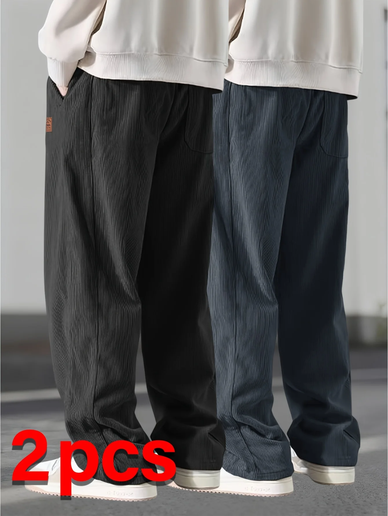 Winter Herren 2er-Pack Fleece Warme Cordhose mit Kordelzug Lässige Hose für Männer Kälteschutzkleidung Thermisch Gefütterte Sportbekleidung – Detail 3