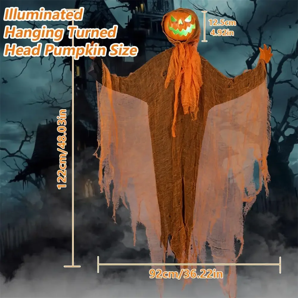 Halloween Decoration Ghost Pumpkin Party Decoration Hanging Head Green Light Rotating Head Pumpkin Glow Sound Hanging