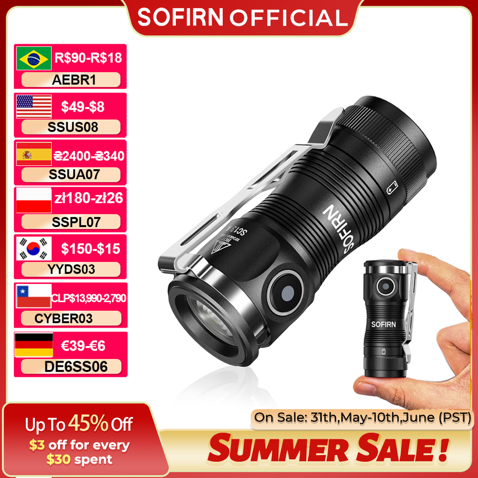  Sofirn SC13A Anduril Powerful Light 519A 1300lm Tactical 18350 Rechargeable Flashlight 5000K High CRI Keychain Emergency Torch 