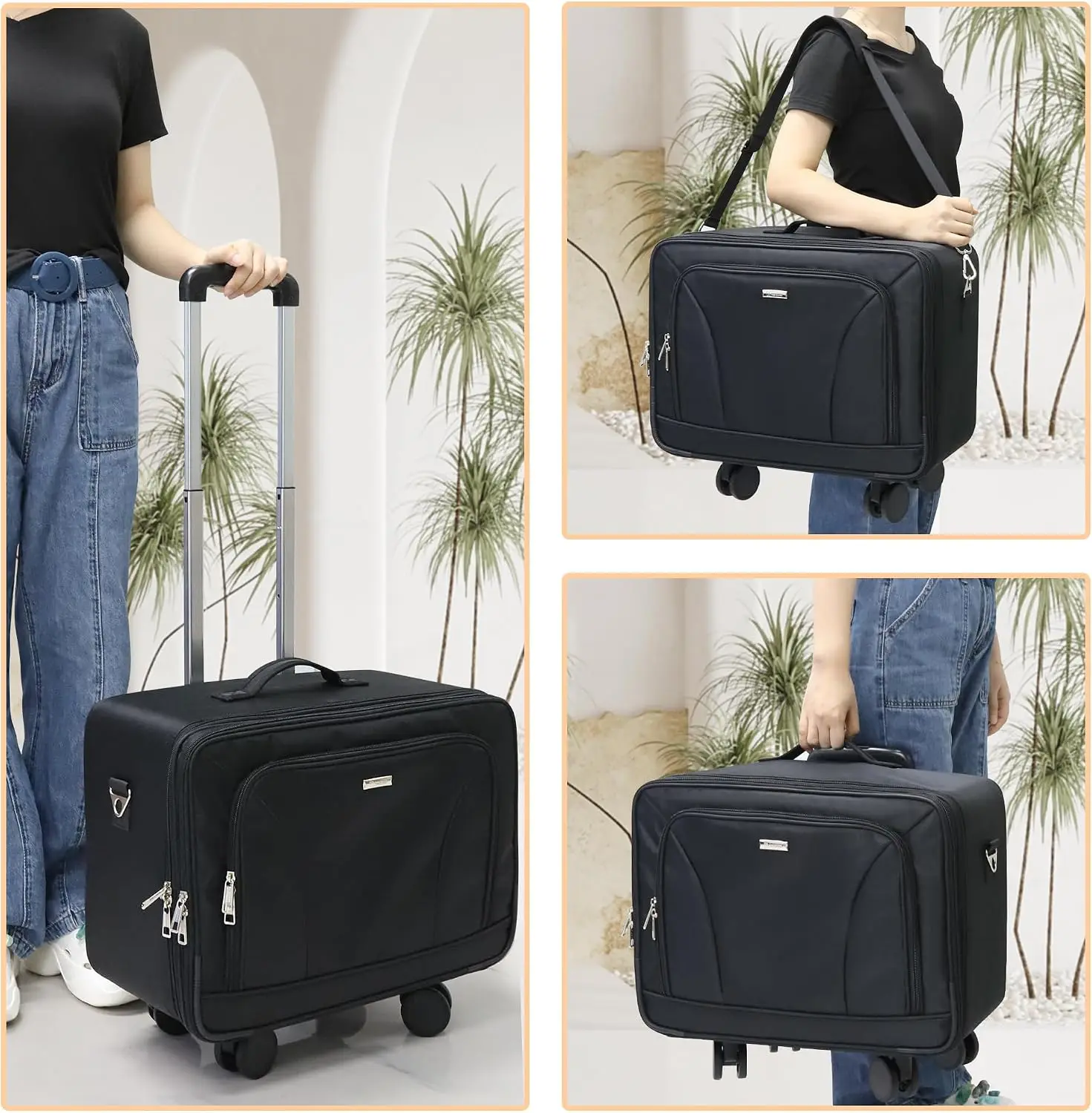 Extra Large Rolling Makeup Travel Train Case with 360° Spinner Wheels, 3 Layer with Insulation Compartment & 4 Clear Bags view 4