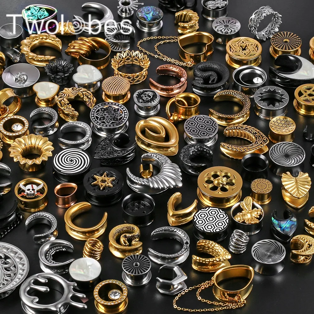 Twolobes 5-10 Paar Lucky Bag Ohrdehner Plugs Tunnels aus 316 Edelstahl Piercing Körperschmuck Expander Zufälliger Stil