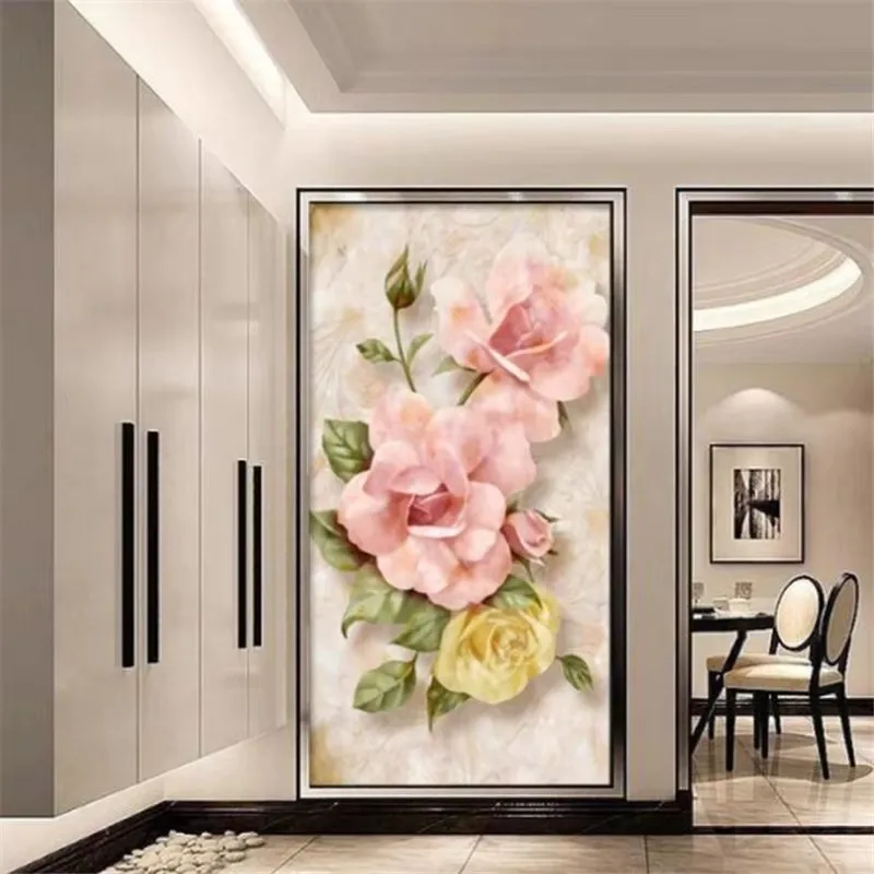 Custom wallpaper 3d mural stereo porch papel de parede European modern minimalist rose vertical aisle corridor background wall