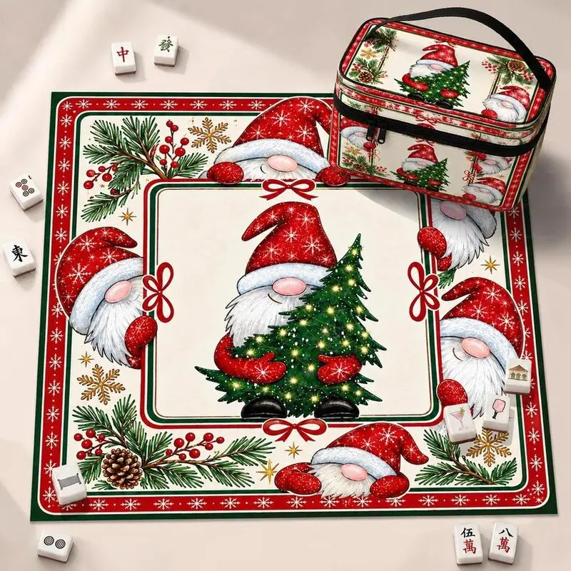 VIKAMA Christmas Gnome Mahjong Mat Diatomaceous Earth Table Cover Non Slip Absorbent Xmas Tree Pine Berry Game Table Protector