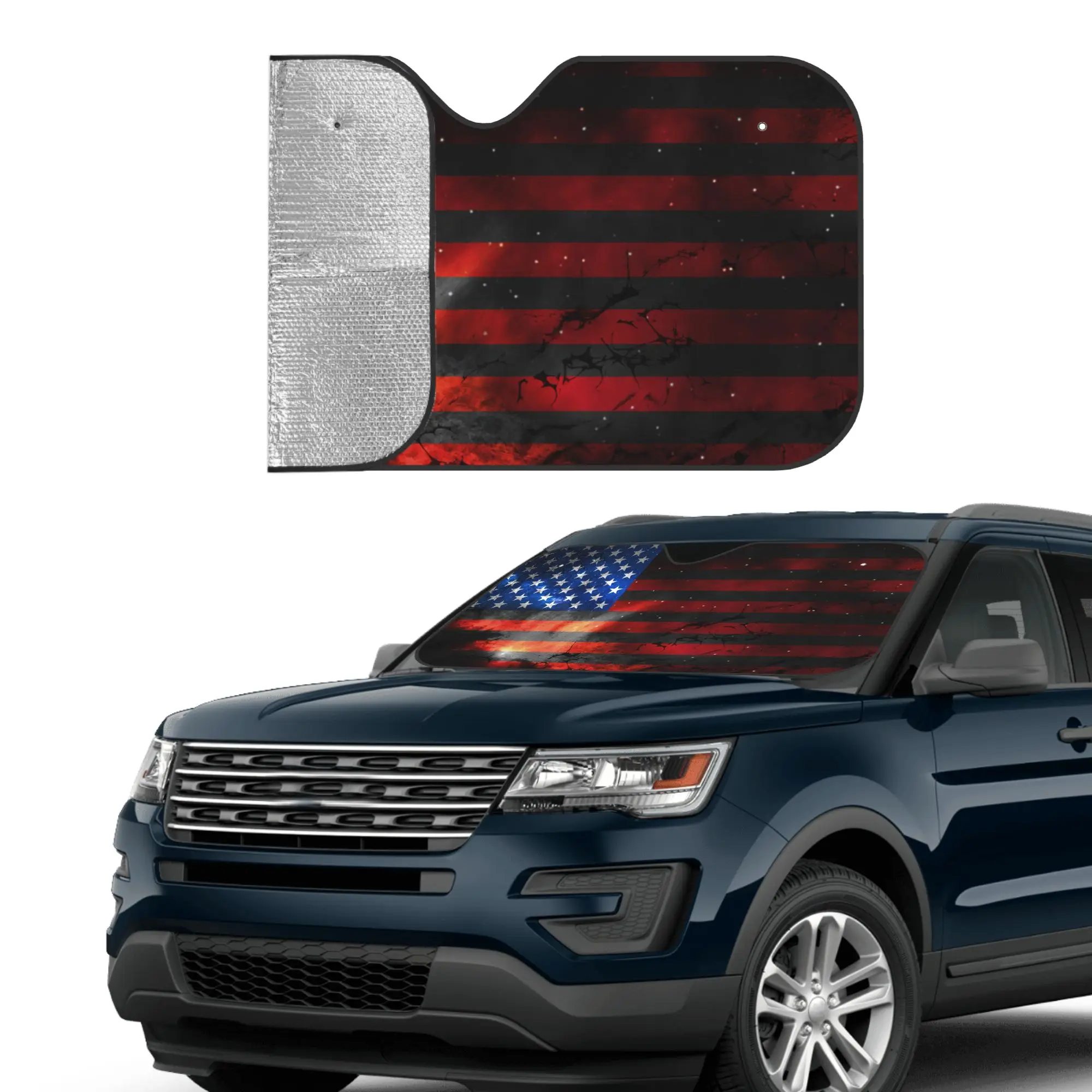 US Flag Windshield Sun Shade, Foldable Car Sunshade for UV Protection and Interior Cooling, Durable Aluminum Foil Shield view 4
