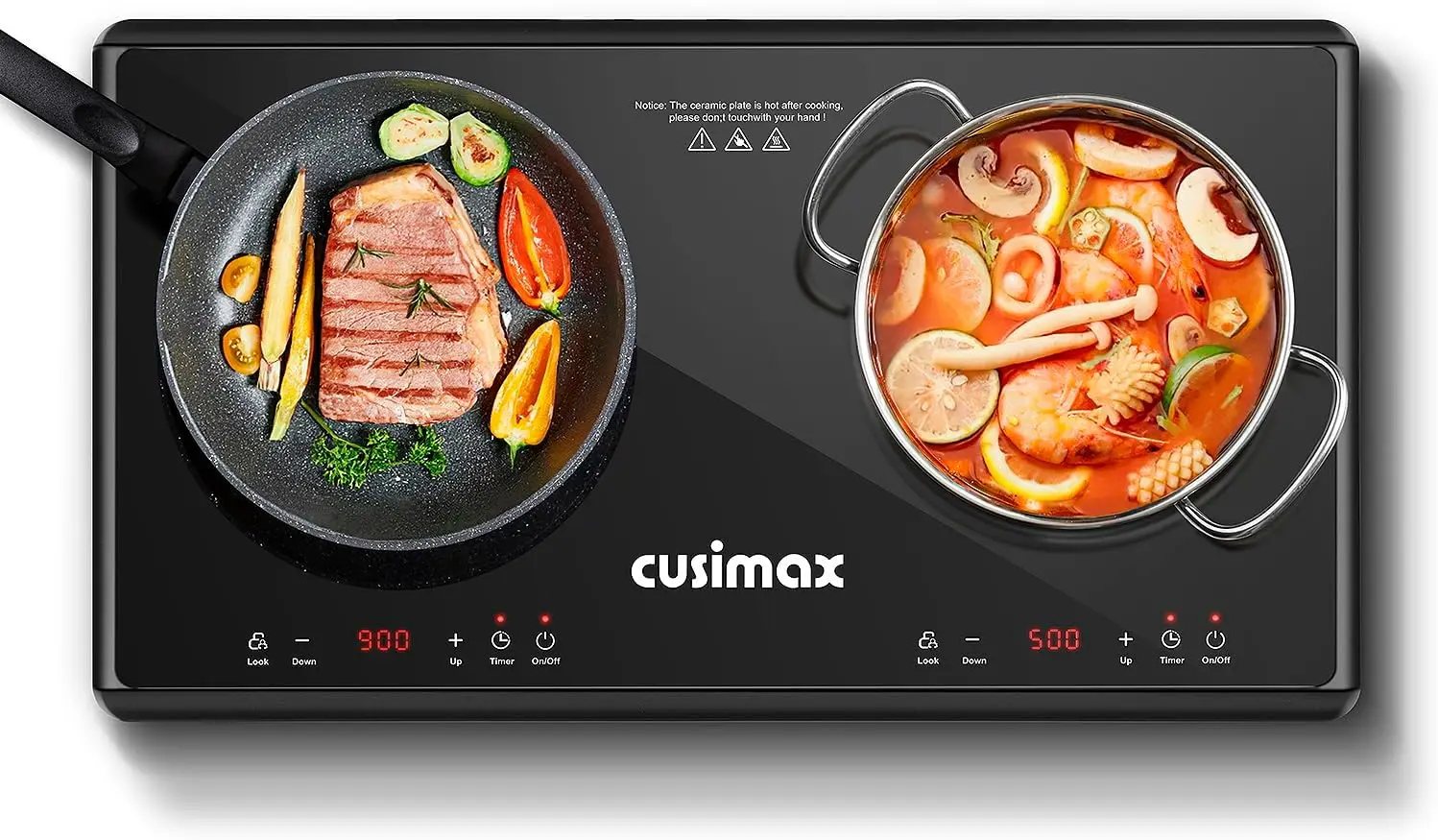 Piring Panas untuk memasak, 1800W 9 tingkat daya kompor listrik Inframerah ganda dengan Sensor sentuh, kunci pengaman anak-anak, Timer, negara keramik