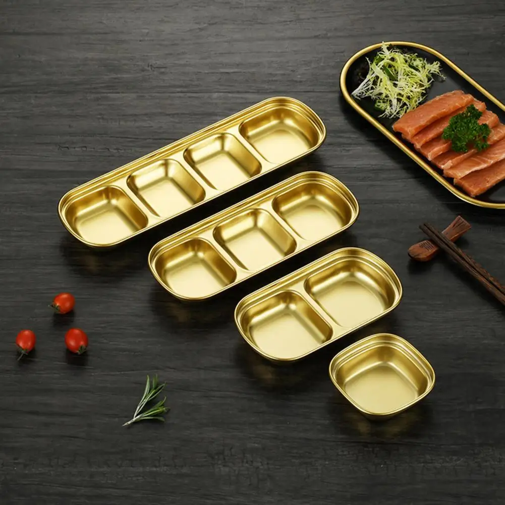 Stainless Steel Sauce Dish 1/2/3/4 Compartment Korean Ketchup Sauce Dip Bowl Home Restaurant Vinegar Soy Spice Condiment Tray