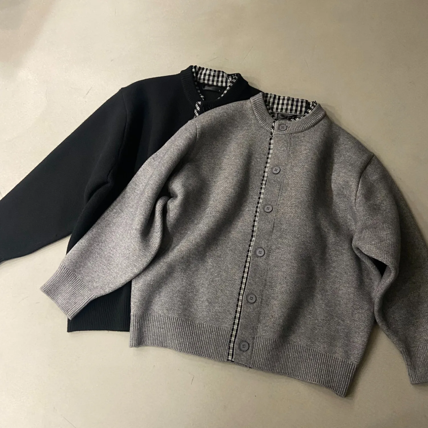 

Korean Sle Loose Fit Patchwork Fake Two-Piece Men's Sweater Winter Lazy Sle round Ne Open Cardigan Trendy Outerwear