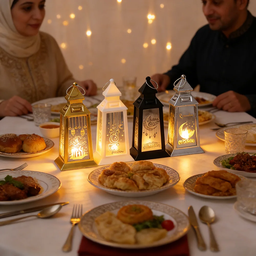 1pc Ramadan Festival Castle Wind Lamp, Vintage LED Lantern Festival LED Candle Lantern Decorative Ramadan Hanging Tealight Lamp