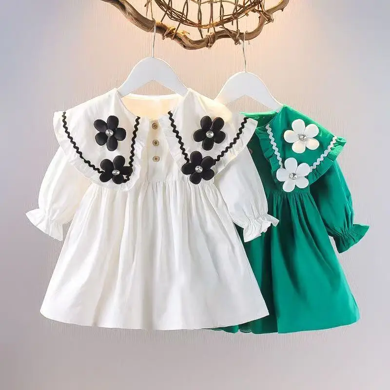 

2025 New Children's Korean Version Dress Girls' Spring and Autumn Fashion Long Sleeved Bow Mesh Dress Baby's Birthday Dress 0-4Y