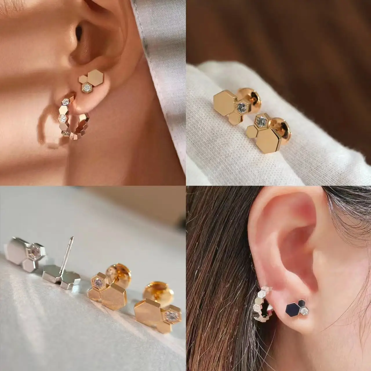 High quality craftsmanship production of 925 pure silver 18k women's honeycomb earrings, X-shaped series earrings, holiday gifts