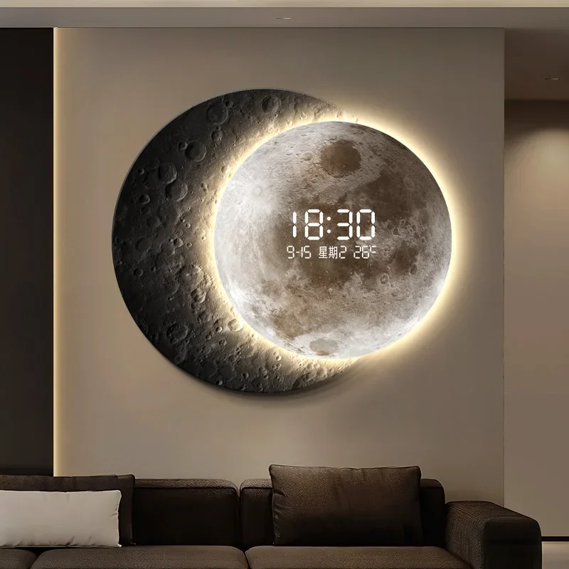 Advanced sense TV background wall light luxury moon sofa with clock living room circular porch mural lamp
