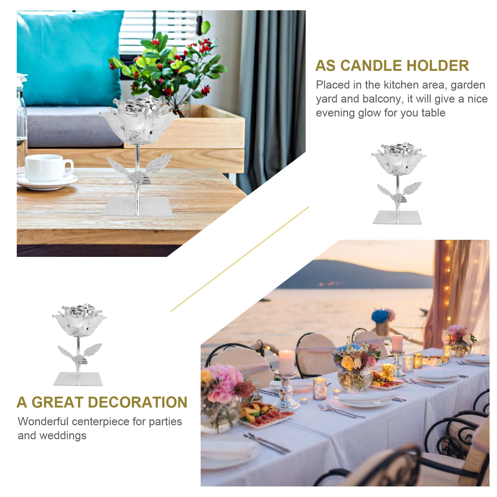 حامل فني حديدي على شكل زهرة وردية حامل شمعدان ديكور لسطح المكتب للمطبخ والحديقة والشرفة وحفلات الزفاف #6