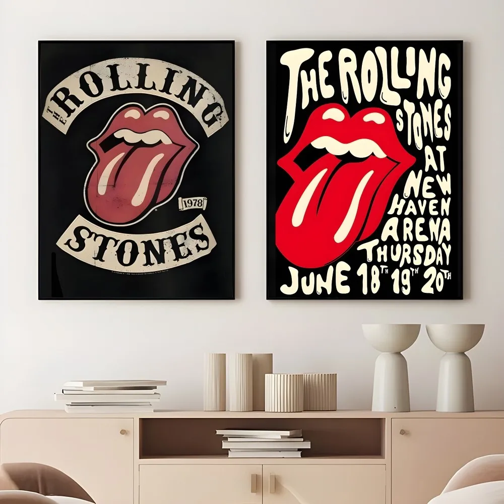 The R-Rolling Stones Band Retro Poster Sticky Wall Art Printing Waterproof Home Living Bed Room Bar Aesthetic Decor