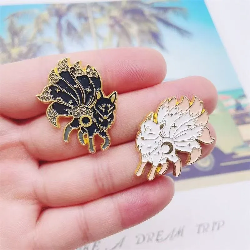 Nine-Tailed Fox Enamel Pin Kitsune Lapel Badge Mystical Anime Brooch Cute Animal Jewelry Gift For Backpack Jacket