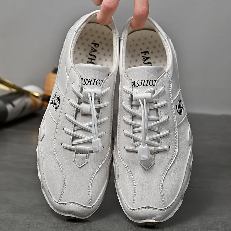 New 2024 Fashion Handmade Leather Casual Men Shoes Design Fall Sneakers Man Loafers Breathable Soft Flat Shoes Driving Shoes