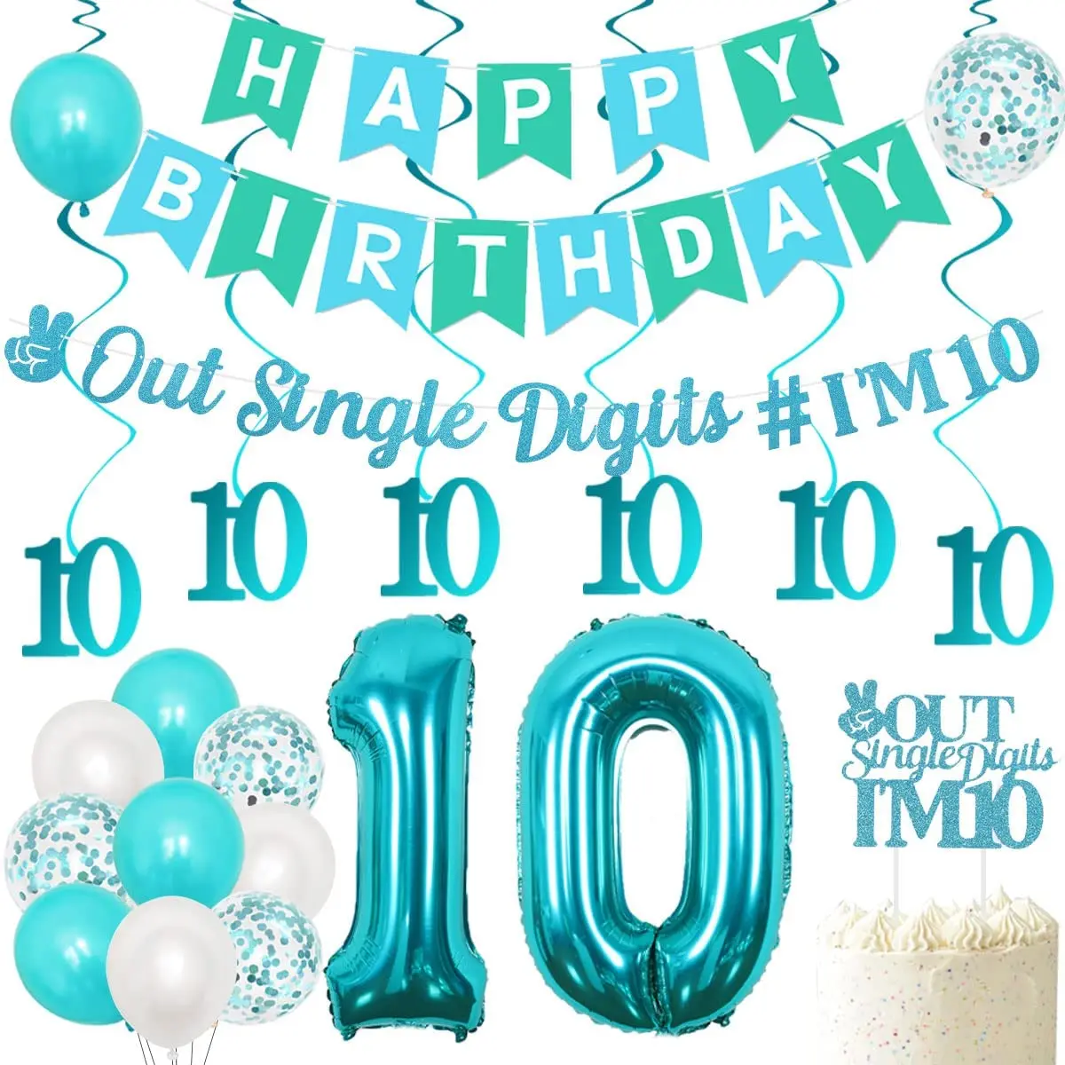 

Funmemoir 10th Birthday Decorations Peace Out Single Digits Im 10 Banner Garland Teal Blue Balloons Double Digits Birthday Decor