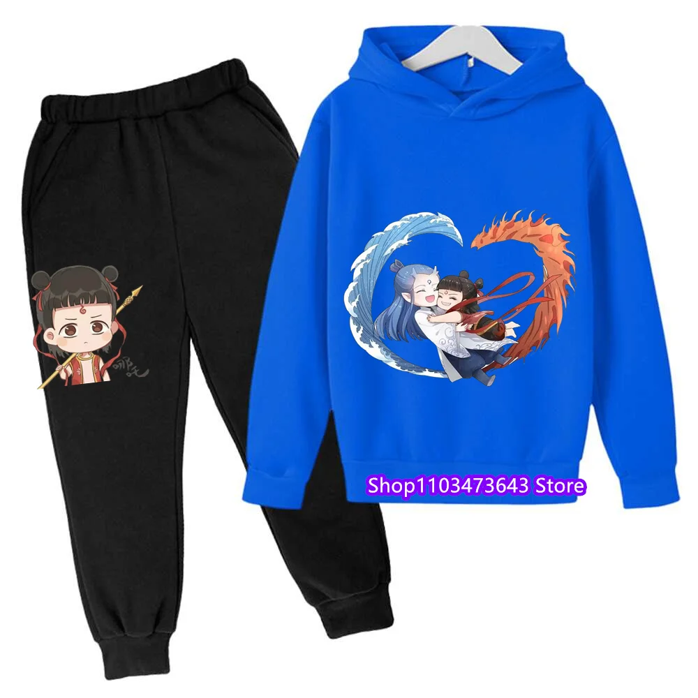 

Nezha Cartoon Long Sleeve Fashionable Streetwear for Kids Age 3-14 Spring Autumn Casual Style Bright Colors Hoodie Sports Suit