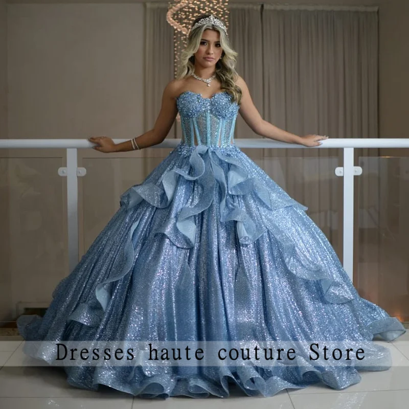 

Stylish Ruffles Quinceanera Dresses for Girls Sweetheart A-line Illusion Corset Vestidos De 15 Quinceanera Customized
