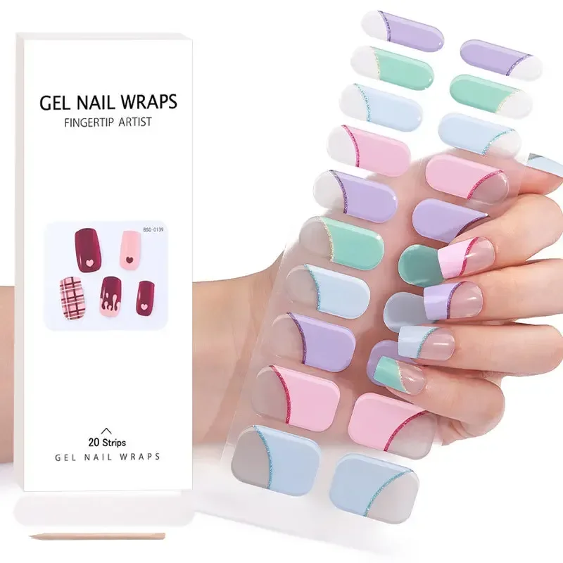 Semi-Cured Gel Nail Patch Adhesive Waterproof  Long Lasting Full Cover Nail Gel Wrap Manicure Gel Nail Sticker for UV Lamp