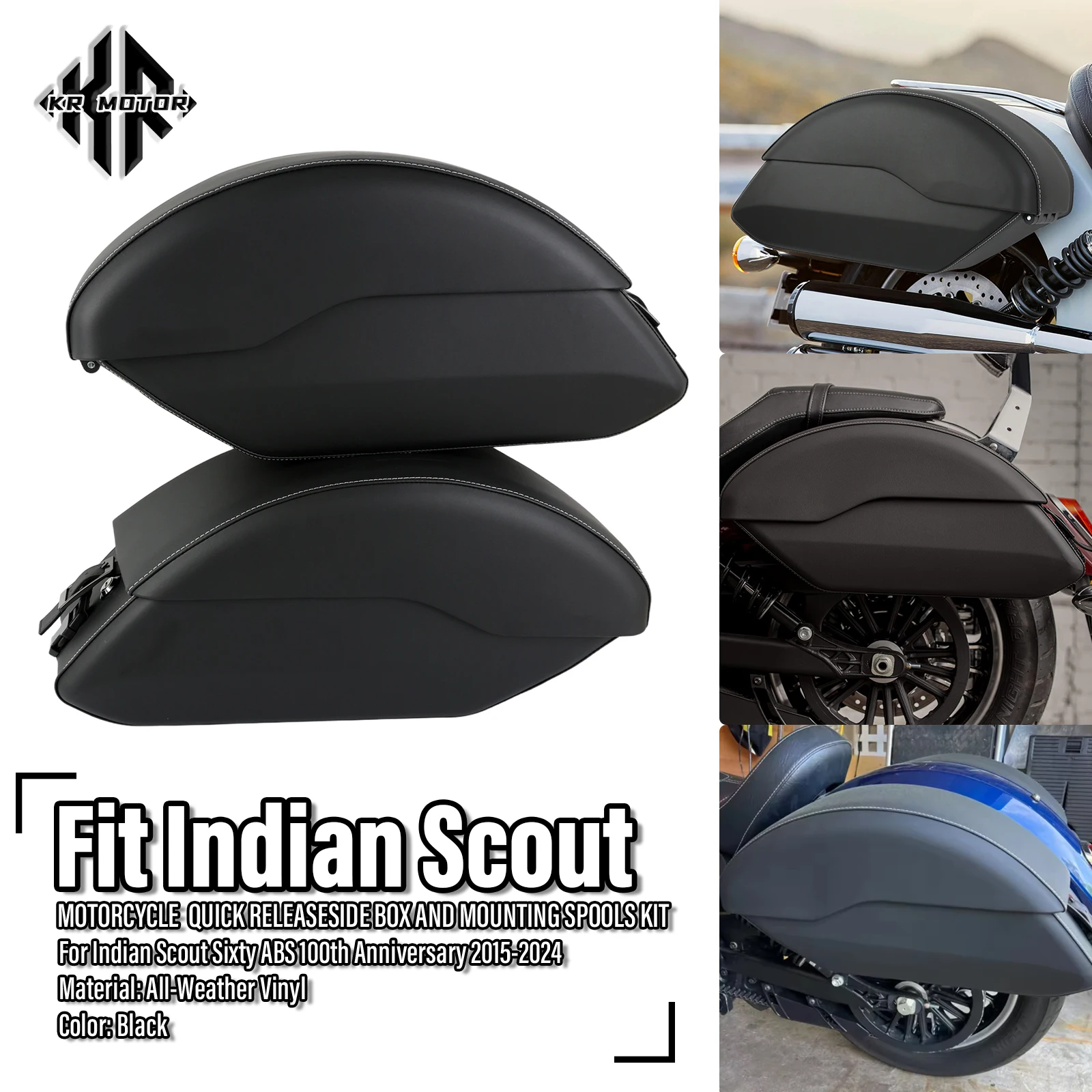 

For Indian Scout Sixty ABS 100th Anniversary 2015-2024 Quick Release ‎Semi Rigid Saddlebags Side Box And Mounting Spools Kit