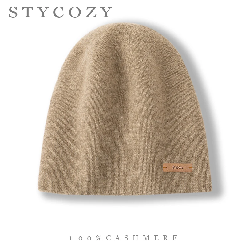 100% Goat Cashmere Beanies Hats Women Winter Casual Knitted Seamless Double-Deck Keep Warm Hat Female Daily Solid Skullies Cap